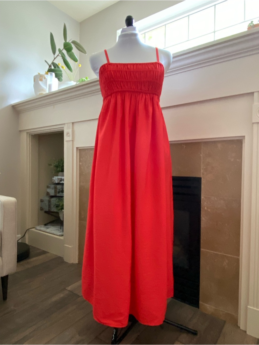 NWOT A new day Red Smocked Empire Waist Maxi Dress